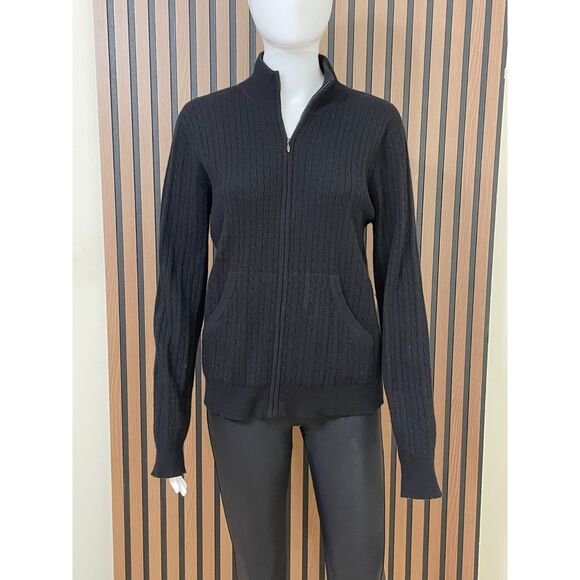 Lauren Ralph Lauren Women's M Black Sweater Cashmere Merino Wool Angora Zip - Picture 1 of 9
